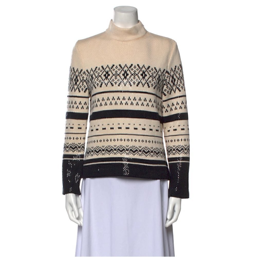 St. John Collection Marie Gray Sweater L Sequin Fair Isle Mock Turtleneck Thick